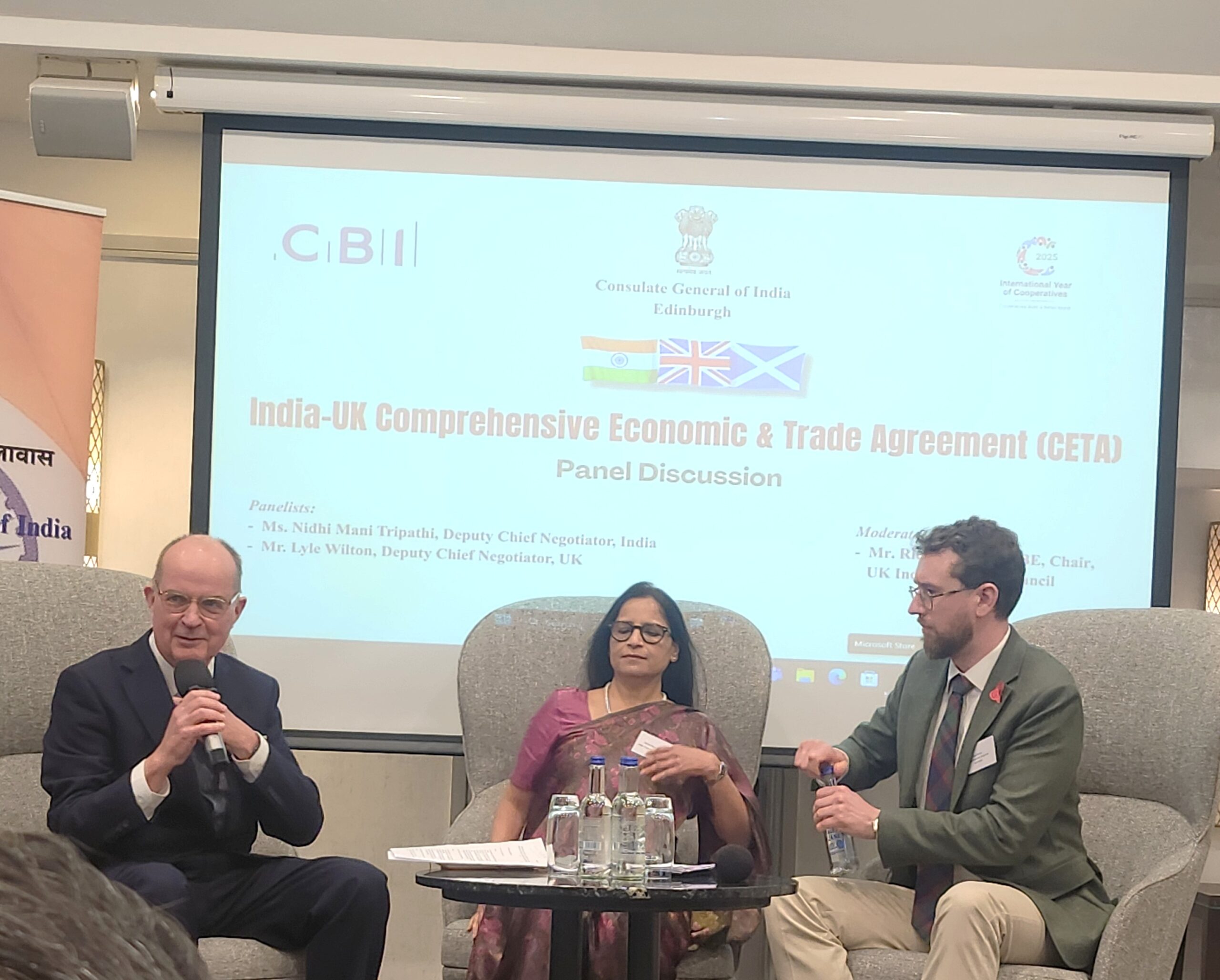 Panel discussion on India–UK CETA. Chaired by Ms. Nidhi Mani Tripathi, Deputy Chief Negotiator – India, and Mr. Lyle Wilton, Deputy Chief Negotiator – UK; moderated by Mr. Richard Heald OBE, Chair, UKIBC.